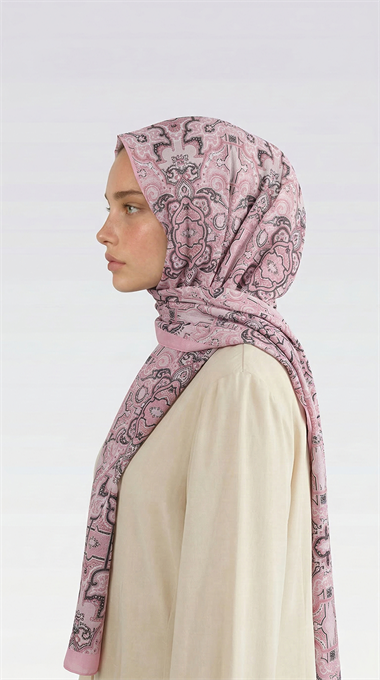 LARA MOTİF DESENLİ COTTON ŞAL - SİYAH / AÇIK PEMBE