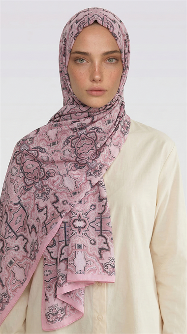 LARA MOTİF DESENLİ COTTON ŞAL - SİYAH / AÇIK PEMBE