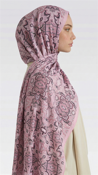 LARA MOTİF DESENLİ COTTON ŞAL - SİYAH / AÇIK PEMBE