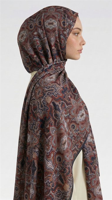 LARA MOTİF DESENLİ COTTON ŞAL -SİYAH / KIRMIZI
