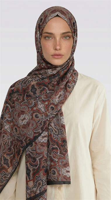 LARA MOTİF DESENLİ COTTON ŞAL -SİYAH / KIRMIZI