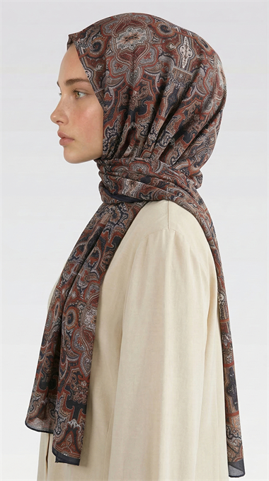 LARA MOTİF DESENLİ COTTON ŞAL -SİYAH / KIRMIZI