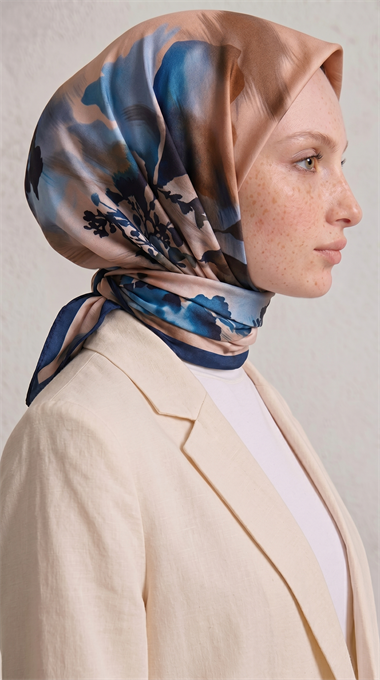 LAVİN DESENLİ RAYON EŞARP -  LACİVERT / KREM