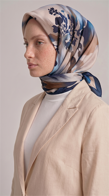 LAVİN DESENLİ RAYON EŞARP -  LACİVERT / KREM