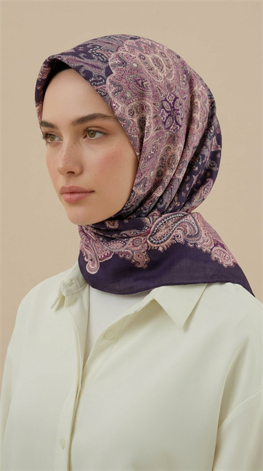 LAVİNİA DESENLİ 120*120 CM COTTON EŞARP   - MOR