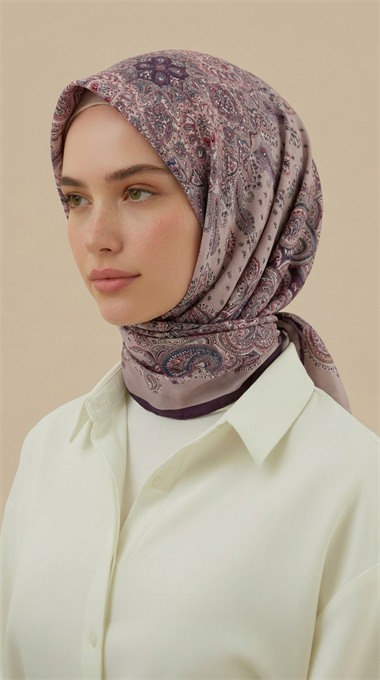 LAVİNİA DESENLİ 120*120 CM COTTON EŞARP   -  LİLA / MOR