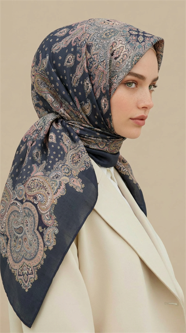 LAVİNİA DESENLİ 120*120 CM COTTON EŞARP   - HAKİ 
