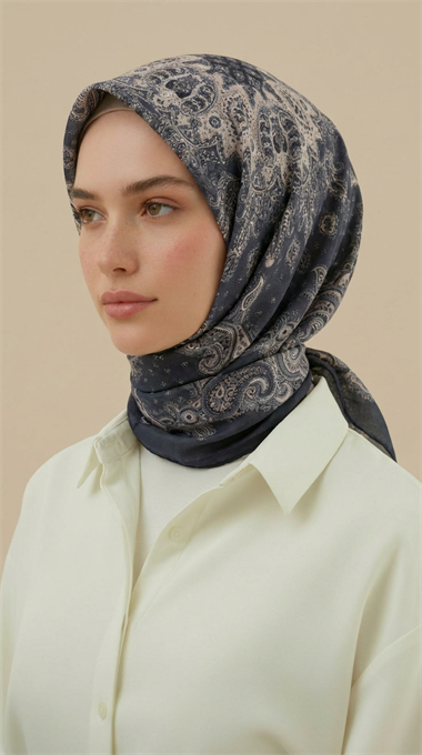 LAVİNİA DESENLİ 120*120 CM COTTON EŞARP   - ANTRASİT GRİ / GRİ 
