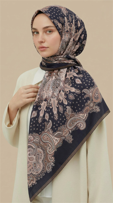 LAVİNİA DESENLİ 120*120 CM COTTON EŞARP   - KAHVE / SİYAH