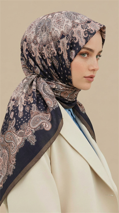 LAVİNİA DESENLİ 120*120 CM COTTON EŞARP   - KAHVE / SİYAH