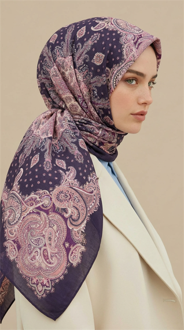 LAVİNİA DESENLİ 120*120 CM COTTON EŞARP   - MOR