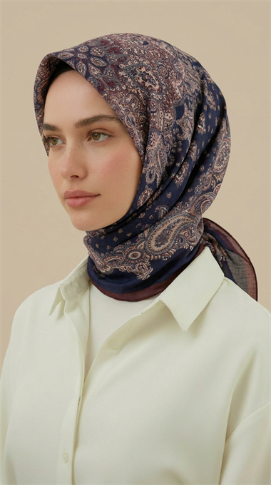 LAVİNİA DESENLİ 120*120 CM COTTON EŞARP   -SİYAH / BORDO