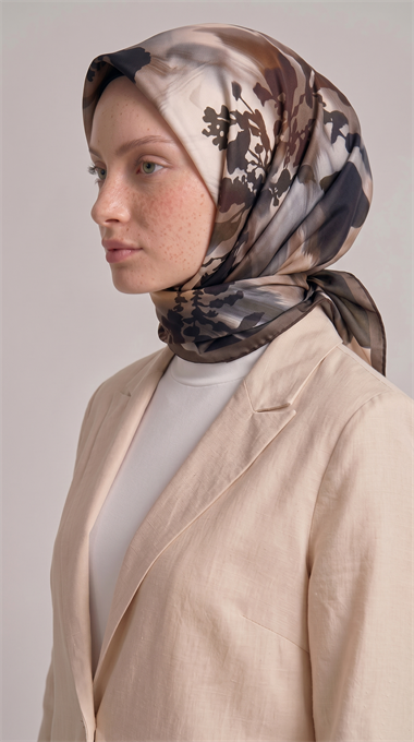 LAVİN DESENLİ RAYON EŞARP -  KOYU BEJ