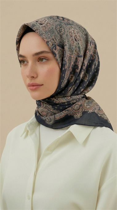 LAVİNİA DESENLİ 120*120 CM COTTON EŞARP   - HAKİ 