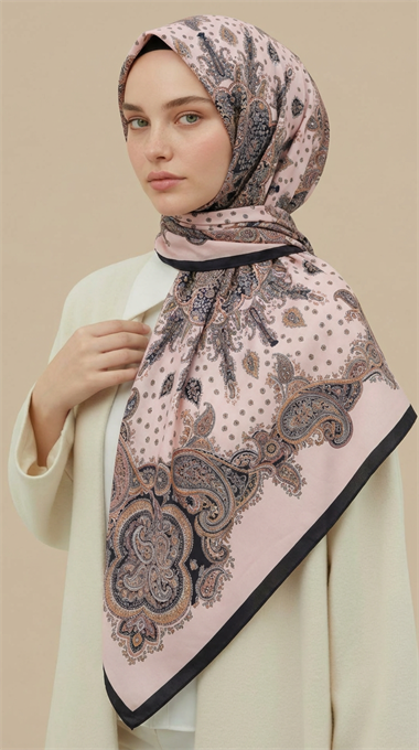 LAVİNİA DESENLİ 120*120 CM COTTON EŞARP   - KREM 