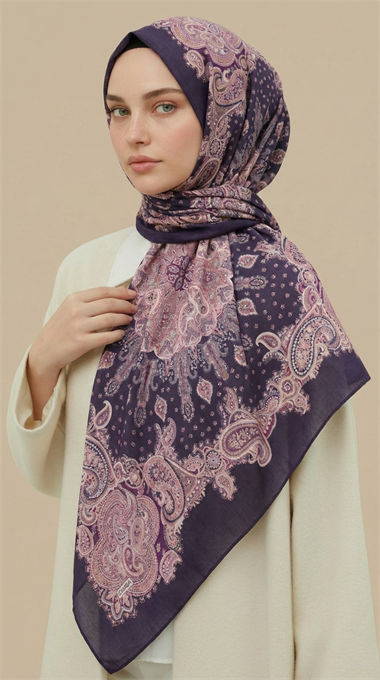 LAVİNİA DESENLİ 120*120 CM COTTON EŞARP   - MOR