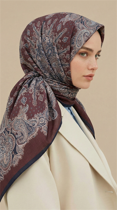 LAVİNİA DESENLİ 120*120 CM COTTON EŞARP   -BORDO 