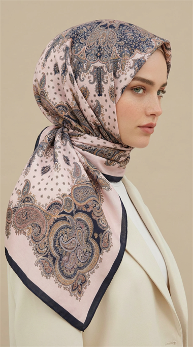 LAVİNİA DESENLİ 120*120 CM COTTON EŞARP   - KREM 