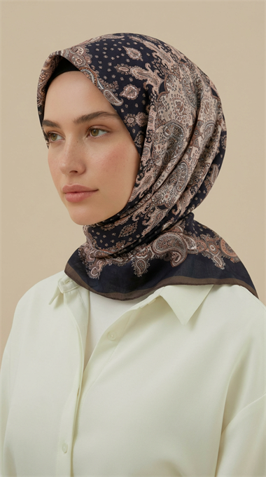 LAVİNİA DESENLİ 120*120 CM COTTON EŞARP   - KAHVE / SİYAH
