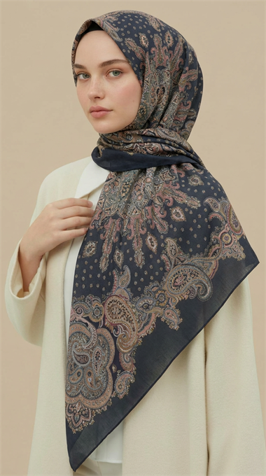 LAVİNİA DESENLİ 120*120 CM COTTON EŞARP   - HAKİ 