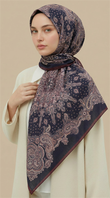LAVİNİA DESENLİ 120*120 CM COTTON EŞARP   -SİYAH / BORDO