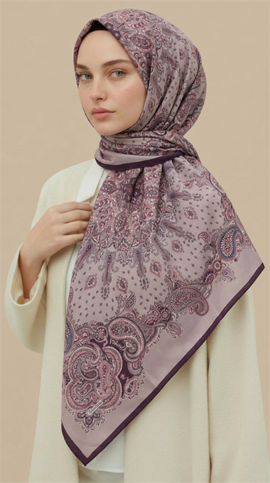 LAVİNİA DESENLİ 120*120 CM COTTON EŞARP   -  LİLA / MOR
