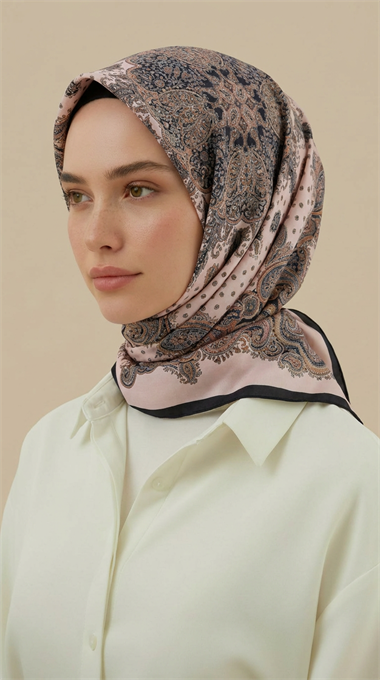 LAVİNİA DESENLİ 120*120 CM COTTON EŞARP   - KREM 