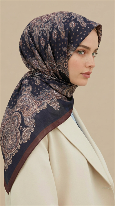 LAVİNİA DESENLİ 120*120 CM COTTON EŞARP   -SİYAH / BORDO