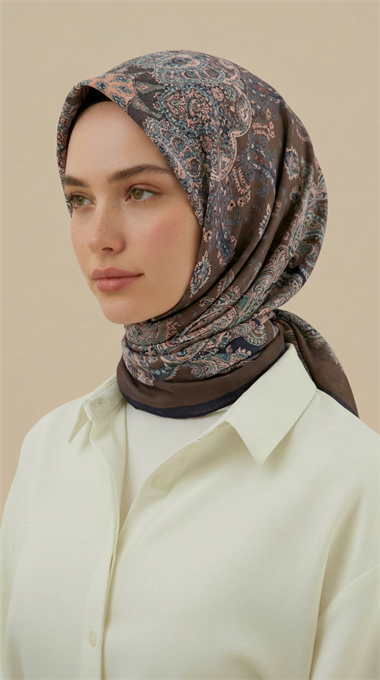 LAVİNİA DESENLİ 120*120 CM COTTON EŞARP   - KAHVERENGİ