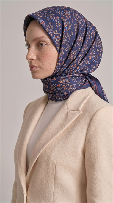 Karaca EşarpRAYON EŞARPLİLYA DESENLİ ÇİÇEK DESENLİ İPEK ŞİFON EŞARP - LACİVERT