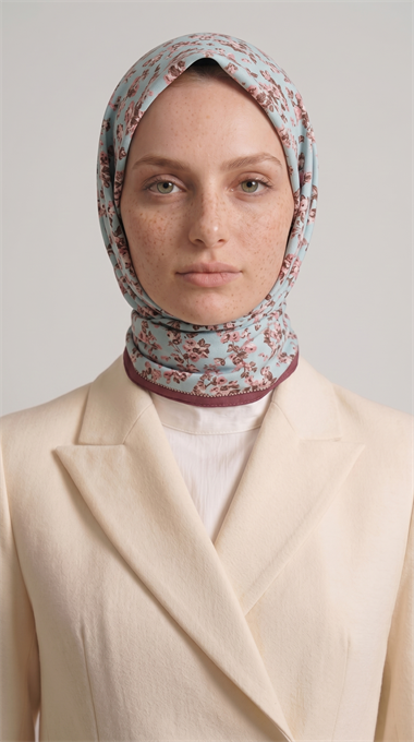 Karaca EşarpEŞARPLİLYA DESENLİ ÇİÇEK DESENLİ İPEK ŞİFON EŞARP - KAHVERENGİ / TURKUAZ