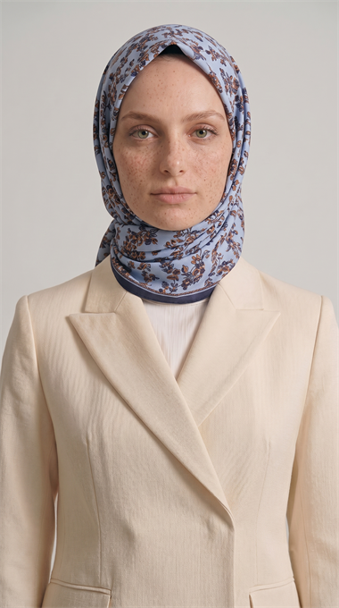 Karaca EşarpRAYON EŞARPLİLYA DESENLİ ÇİÇEK DESENLİ İPEK ŞİFON EŞARP - LACİVERT / BUZ MAVİSİ