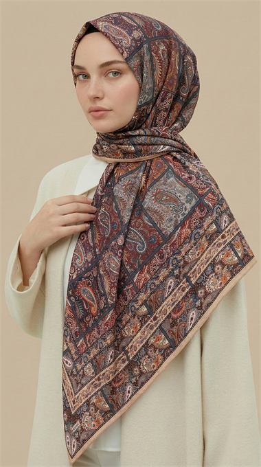 MAVERA 120* 120 CM COTTON EŞARP - EKRU / BORDO 
