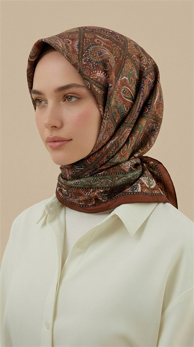 Karaca Eşarp ŞAL EŞARP MAVERA 120* 120 CM COTTON EŞARP - KİREMİT / YEŞİL