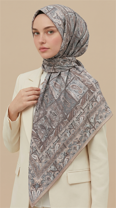 Karaca Eşarp ŞAL EŞARP MAVERA 120* 120 CM COTTON EŞARP - KREM / BUZ MAVİ