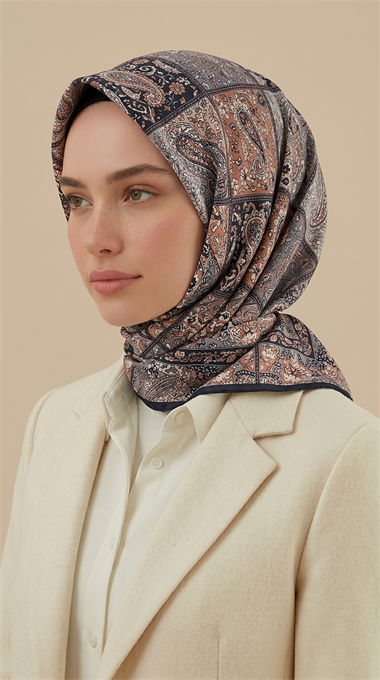 Karaca Eşarp ŞAL EŞARP MAVERA 120* 120 CM COTTON EŞARP - LACİVERT / SOMON 