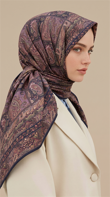 MAVERA 120* 120 CM COTTON EŞARP - LACİVERT / LİLA