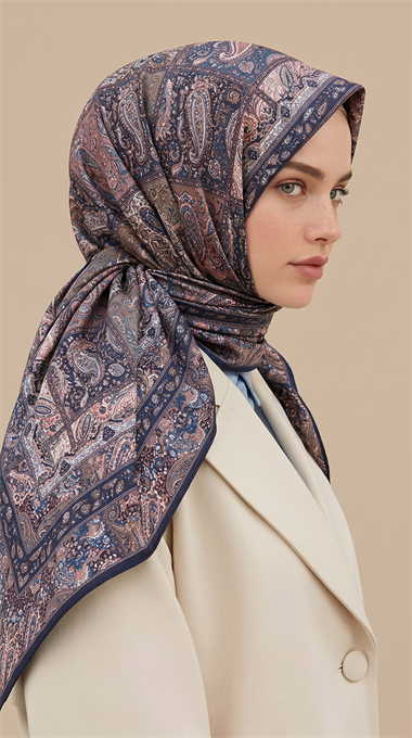 MAVERA 120* 120 CM COTTON EŞARP - LACİVERT / PEMBE