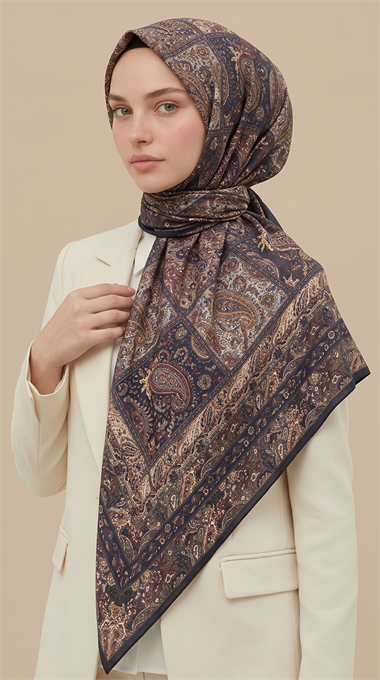 MAVERA 120* 120 CM COTTON EŞARP - LACİVERT / YEŞİL 