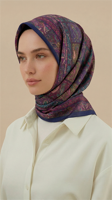 Karaca Eşarp ŞAL EŞARP MAVERA 120* 120 CM COTTON EŞARP - LACİVERT / MOR