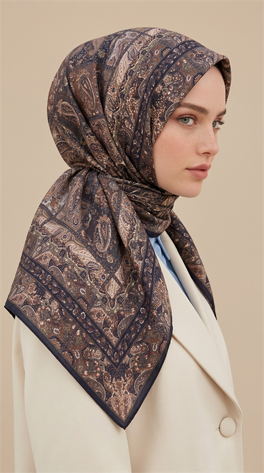 MAVERA 120* 120 CM COTTON EŞARP - LACİVERT / YEŞİL 