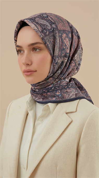 MAVERA 120* 120 CM COTTON EŞARP - LACİVERT / PEMBE