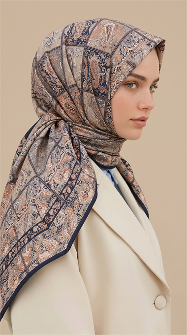 MAVERA 120* 120 CM COTTON EŞARP - LACİVERT / SOMON 