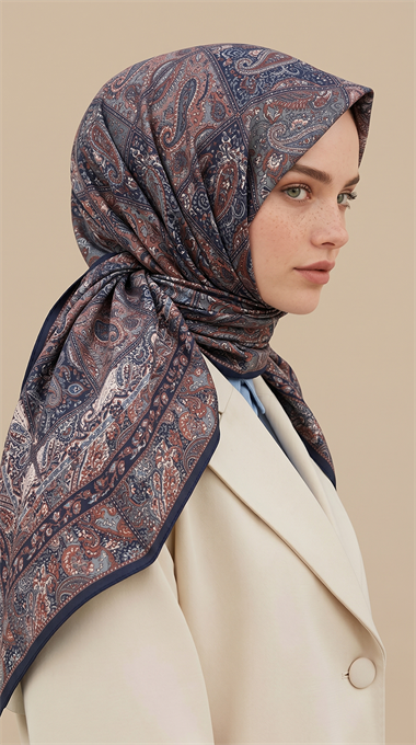 MAVERA 120* 120 CM COTTON EŞARP - LACİVERT /  KİREMİT