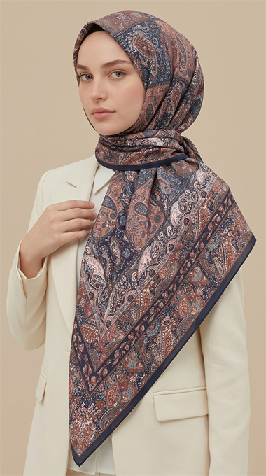 MAVERA 120* 120 CM COTTON EŞARP - LACİVERT /  KİREMİT