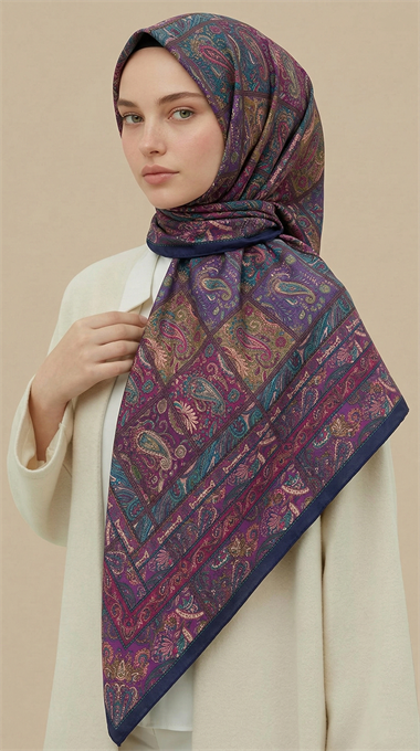 MAVERA 120* 120 CM COTTON EŞARP - LACİVERT / MOR
