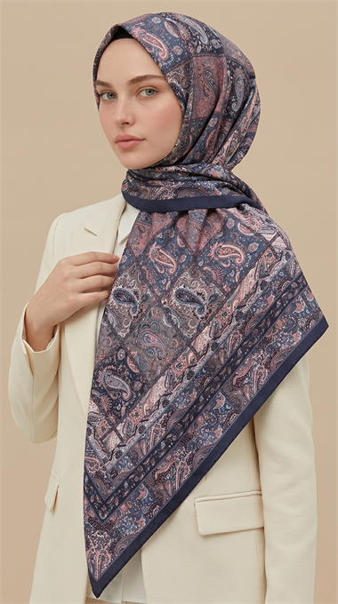 MAVERA 120* 120 CM COTTON EŞARP - LACİVERT / PEMBE