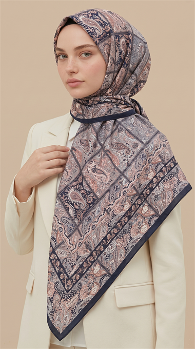 MAVERA 120* 120 CM COTTON EŞARP - LACİVERT / SOMON 