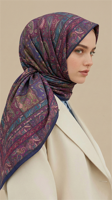 MAVERA 120* 120 CM COTTON EŞARP - LACİVERT / MOR
