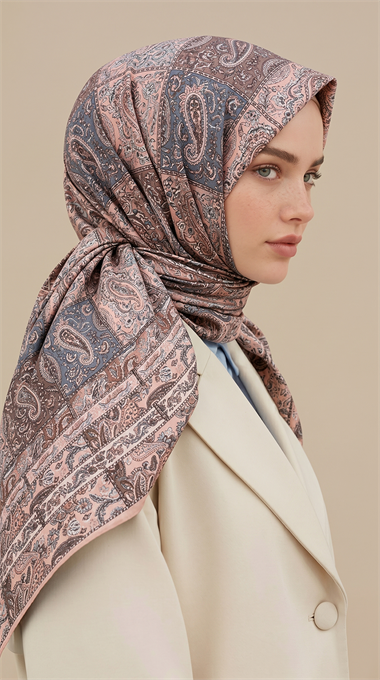 MAVERA 120* 120 CM COTTON EŞARP -MAVİ / TOZ PEMBE 